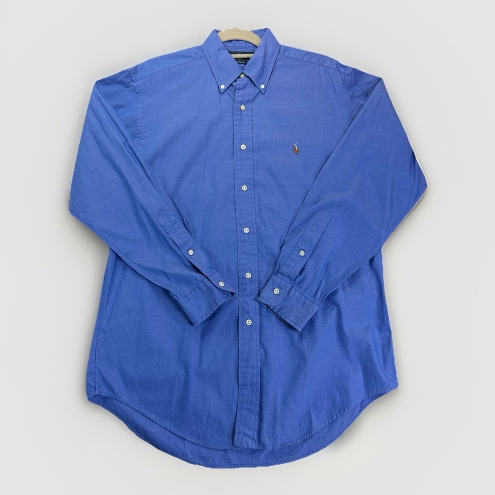 Vtg 90's Ralph Lauren Mens Yarmouth 100% Cotton Oxford Shirt 15-33 Blue Preppy